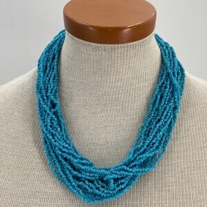 Vintage multi strand layered blue beaded necklace
